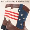 Cowboy/Cowgirl Boots for Boys/Girls Toddler Western Wide Calf Square Toe Kids Boots with Side Zipper (White+ Brown+Dark Brown)