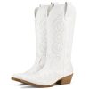 Rollda Cowboy Boots for Women Western Cowgirl Boots with Chunky Heel Ladies Snip Toe Mid-Calf Boots