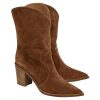 Womens Cowboy Mid Calf Boots Chunky Block Heel Pointed Toe Suede Western Cowgirl Boots
