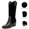 Women's Mid Calf Boots, Flat Casual Round Toe Booties Fashion Buckle Dressy Fall and Winter Low Heeled Boots for Women.