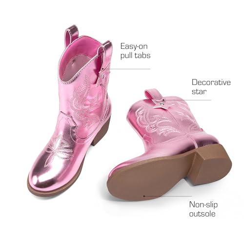 Girls Cowgirl Boots Cowboy Boots with Low Heel Western Embroidered Fashion Mid Calf Shoes for Toddler/Little Kid/Big Kid