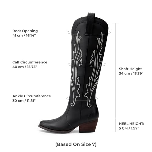 41B3kyWWIBL.jpg Womens Cowboy Knee High Boots Comfortable Pull On Side Zipper Chunky Heel Embroidered Western Cowgirl Boots Retro Tall Boot