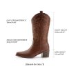 Cowboy Boots for Women Cowgirl Western Boots Fashion Embroidery Stitched Chunky Heel Mid Calf Boots