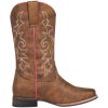 Women's Cowboy Boots Square Toe Western Cowgirl Mid Wide Calf Embroidered Boots Brown