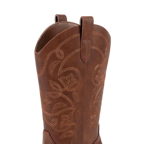 Cowboy Boots for Women Cowgirl Western Boots Fashion Embroidery Stitched Chunky Heel Mid Calf Boots