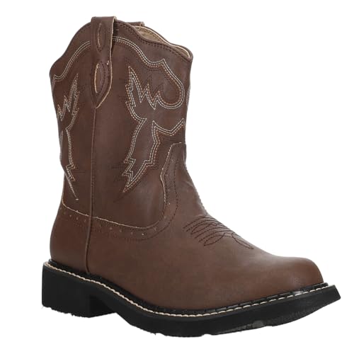 Womens Chunk Rider Embroidery Round Toe Casual Boots Ankle Low Heel 1-2" - Brown