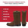 Temple 10" Roper Cowboy Boots for Men - Durable Pull-On Round Toe Cowhide Boots with Covered Cushion Insole and Triple-Density