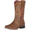 Women's Cowboy Boots Square Toe Western Cowgirl Mid Wide Calf Embroidered Boots Brown