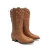 Cowboy Boots for Women Cowgirl Western Mid Calf Boots Snip Toe Embroidered Stitched Low Chunky Heel Pull On Fashion Boots