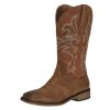 Womens Square Toe Cowgirl Cowboy Boots Mid Calf with Chunky Heel Retro Embroidery Western Boots