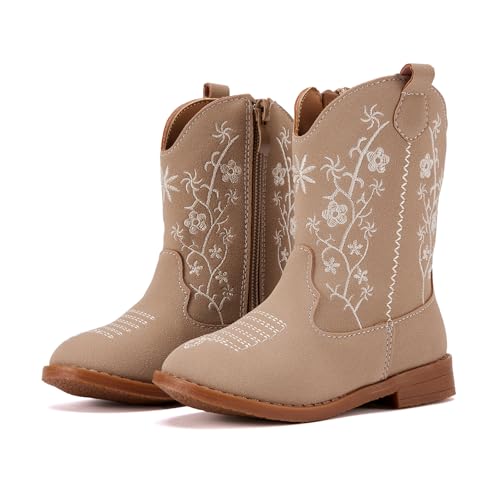 Toddler Girls Cowboy Cowgirl Boots Little Kids Pointed Toe Western Boots Mid Calf Side Zipper Riding Shoes for All Seasons