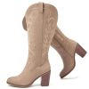Women's Extra Wide Calf Cowboy Knee High Boots，Wide Width Cowgirl Boots Chunky Pump Heel Plus Size Western Tall Boots.