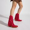 Rhinestone Cowboy Boots for Women, Sparkly Cowgirl Boots with Pointed Toe, Fringe Womens Western Boots Chunky Heel for Concert