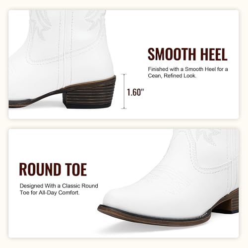 Women's Cowboy Boots, Western Cowgirl Mid-Calf Pull on Round Toe Embroidered Country Boots with Inside Zipper