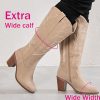 Women's Extra Wide Calf Cowboy Knee High Boots，Wide Width Cowgirl Boots Chunky Pump Heel Plus Size Western Tall Boots.