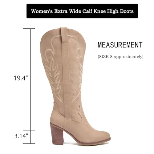 Women's Extra Wide Calf Cowboy Knee High Boots，Wide Width Cowgirl Boots Chunky Pump Heel Plus Size Western Tall Boots.