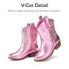 Girls Cowgirl Boots Cowboy Boots with Low Heel Western Embroidered Fashion Mid Calf Shoes for Toddler/Little Kid/Big Kid