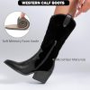 Women's Mid Calf Boots, Flat Casual Round Toe Booties Fashion Buckle Dressy Fall and Winter Low Heeled Boots for Women.