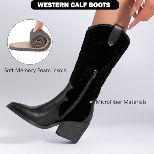 Women's Mid Calf Boots, Flat Casual Round Toe Booties Fashion Buckle Dressy Fall and Winter Low Heeled Boots for Women.