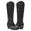 Womens Cowboy Boots Embossed Knee High Western Boots Pointed Toe Comfortable Chunky Heel Pull on Riding Cowgirl Boots