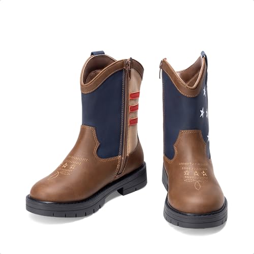 Boys Girls Cowboy Boots Kids Western Riding Mid Calf Boots with Side Zipper (Toddler/Little Kid/Big Kid)