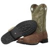 Western Mens Cowboy Boots Round Toe Work Boot Slip On Pu Leather Embroidered Casual Dress Boots Brown
