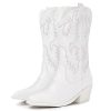 Cowboy Boots For Women Western Cowgirl Boots Pull On Pointy Toe Mid Calf