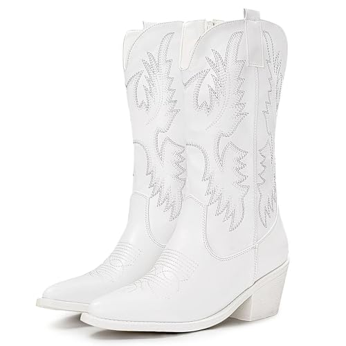 Cowboy Boots For Women Western Cowgirl Boots Pull On Pointy Toe Mid Calf