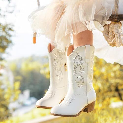 Cowboy Boots for Girls - Pointed Toe Kids Cowgirl Boots - Mid Calf Western Youth Boots for Toddler to Big Kids - Horse Riding &