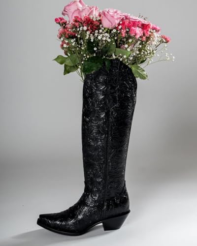 Womens Cowboy Boots Embossed Knee High Western Boots Pointed Toe Comfortable Chunky Heel Pull on Riding Cowgirl Boots