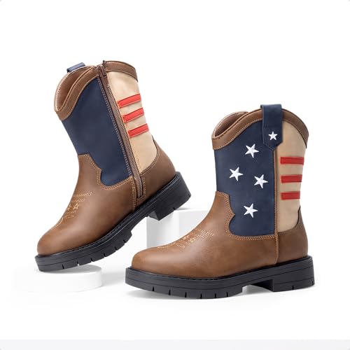 Boys Girls Cowboy Boots Kids Western Riding Mid Calf Boots with Side Zipper (Toddler/Little Kid/Big Kid)
