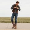 Cowboy Boots for Men Square Toe Western Classic Embroidered Slip on Chunky Heel Men's Boots
