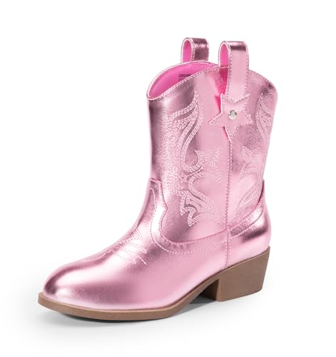 Girls Cowgirl Boots Cowboy Boots with Low Heel Western Embroidered Fashion Mid Calf Shoes for Toddler/Little Kid/Big Kid