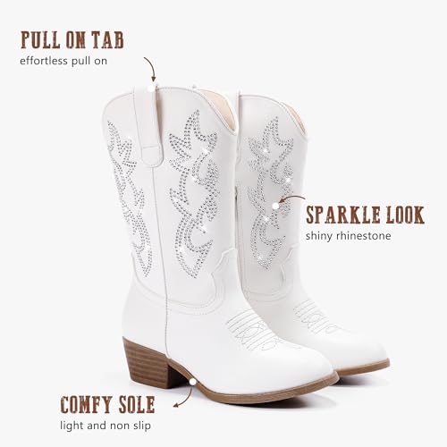 Cowboy Boots for Girls - Pointed Toe Kids Cowgirl Boots - Mid Calf Western Youth Boots for Toddler to Big Kids - Horse Riding &