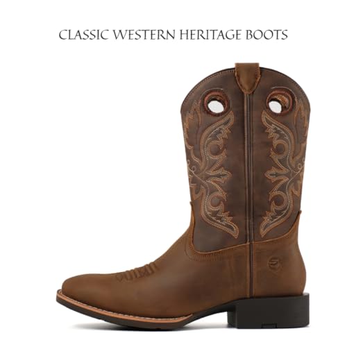 Western Boots For Men - Mens Square Toe Cowboy Boot, Oil/Slip Resistant, Durable Fashionable Classic Pull on 10 Inch Mid-Calf