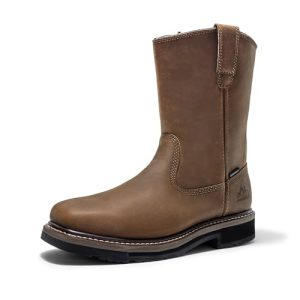 Steel Toe Work Boots for Men – Waterproof Pull on Wellington Cowboy Boots for Men with Full-grain Leather for Construction,