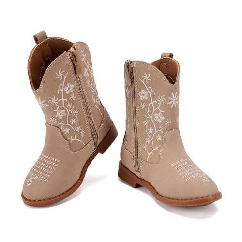 Toddler Girls Cowboy Cowgirl Boots Little Kids Pointed Toe Western Boots Mid Calf Side Zipper Riding Shoes for All Seasons