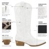 Rollda Cowboy Boots for Women Western Cowgirl Boots with Chunky Heel Ladies Snip Toe Mid-Calf Boots