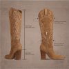 Knee High Cowboy Boots for Women Pointed Toe Chunky High Heels Pull-on Embroidered Boots Western Boots Wide Calf Cowgirl Boots