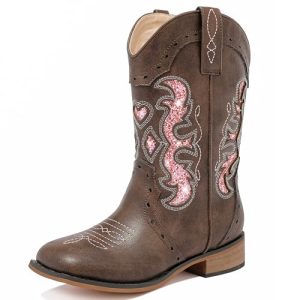 41gknoI2yPL.jpg Kids Cowgirl Boots for Girls Western Square Toe Girls Sparkle Boots Zipper Mid Calf Low Heel Horse Riding for Toddler Little Big