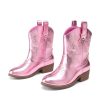 Girls Cowgirl Boots Cowboy Boots with Low Heel Western Embroidered Fashion Mid Calf Shoes for Toddler/Little Kid/Big Kid