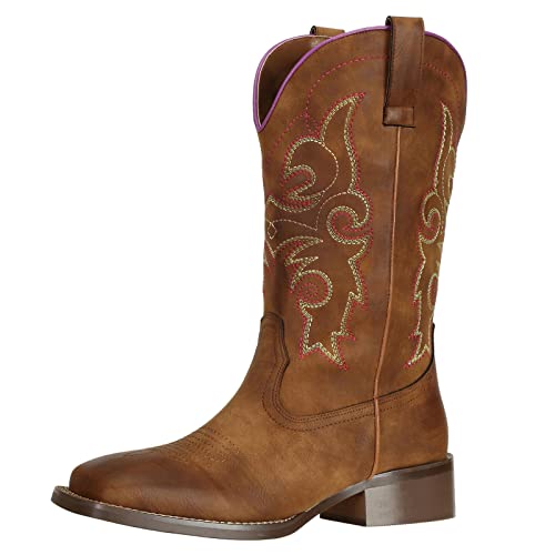 Women's Cowboy Cowgirl Boots Western Wide Square Toe Wide Calf Boots Brown