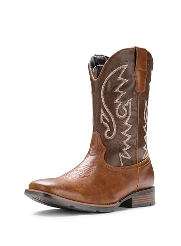 Cowboy Boots For Men with Wide Square Toe Western Retro Boot Durable Classic Fashionable Embroidered Pull On Slip Resistant