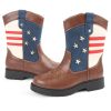 Cowboy/Cowgirl Boots for Boys/Girls Toddler Western Wide Calf Square Toe Kids Boots with Side Zipper (White+ Brown+Dark Brown)