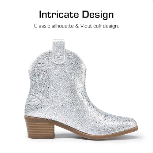Girls Cowgirl Cowboy Rhinestone Boots Ankle Low Heel Dress Booties