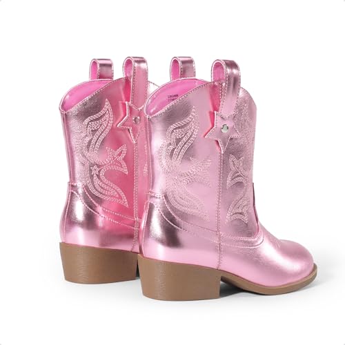 Girls Cowgirl Boots Cowboy Boots with Low Heel Western Embroidered Fashion Mid Calf Shoes for Toddler/Little Kid/Big Kid
