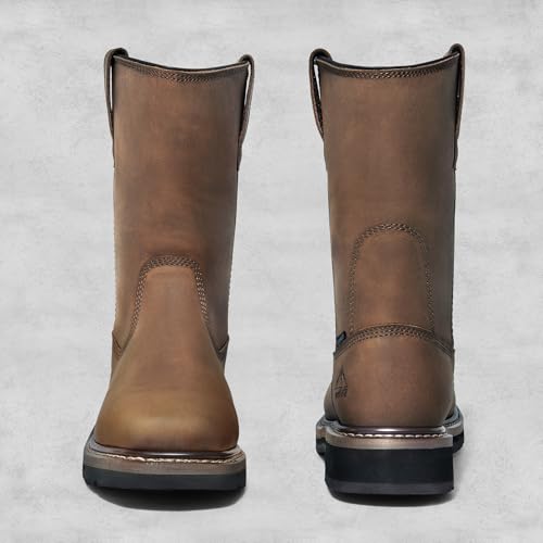 Steel Toe Work Boots for Men – Waterproof Pull on Wellington Cowboy Boots for Men with Full-grain Leather for Construction,
