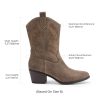 Cowboy Boots for Women, Mid Calf Cowgirl Boots with Embroidery Round Toe Western Chunky Low Heel Shoes