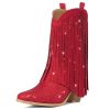 Rhinestone Cowboy Boots for Women, Sparkly Cowgirl Boots with Pointed Toe, Fringe Womens Western Boots Chunky Heel for Concert