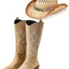 Western Cowgirl Outfits Women Straw Cowboy Hat Brown Cowboy Boots with Pointed Toe Embroidery for Country Concert